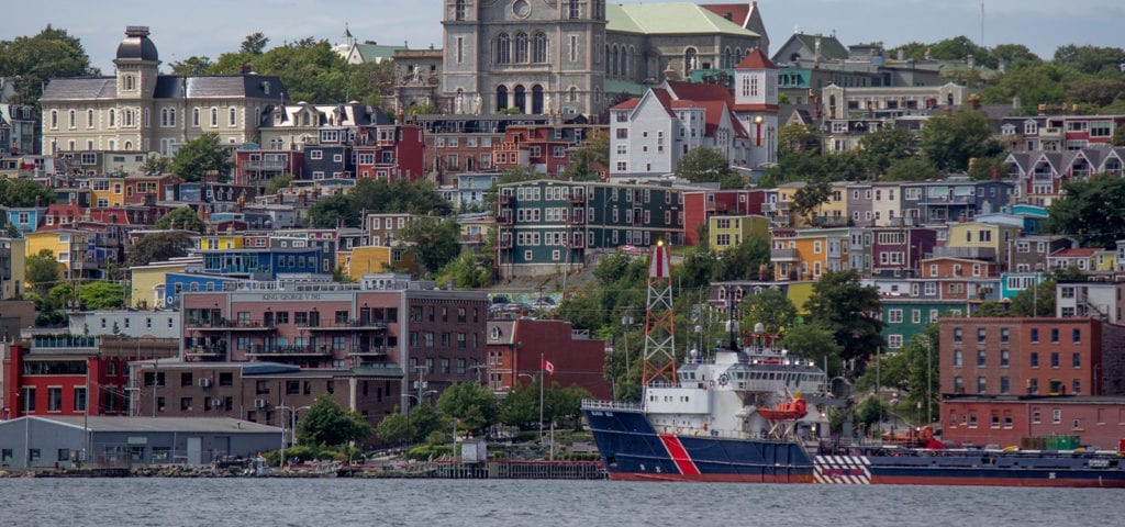 Photo of Newfoundland Island, taken from a boat in the harbor.