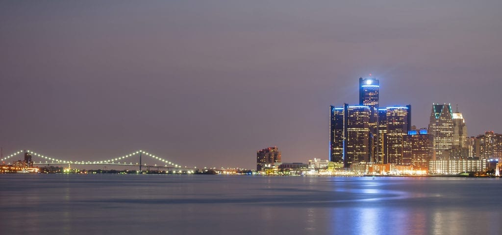 Photo of the city skyline for Detroit -- Michigan's largest city.