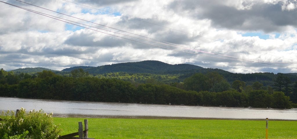 River and farmlands in the Vermont countryside.