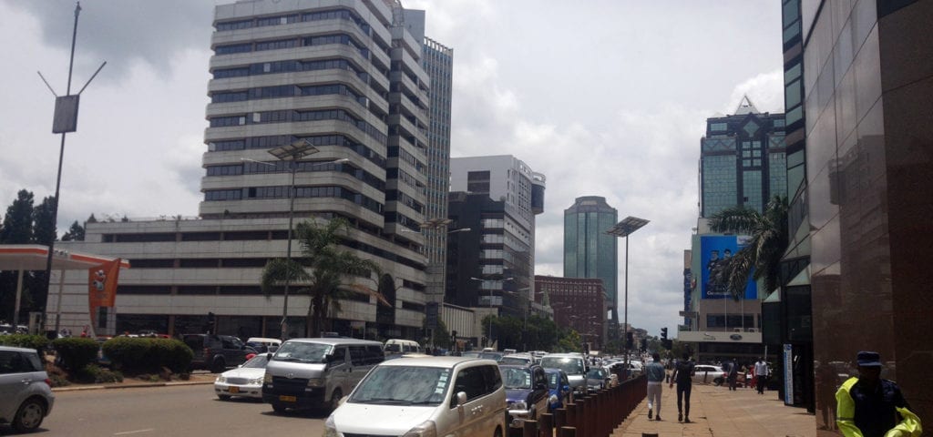Photograph of street in the city of Harare, Zimbabwe.