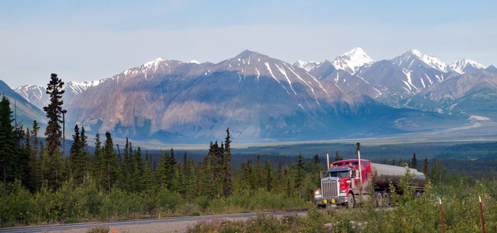 A truck out in the massive Yukon wilderness.
