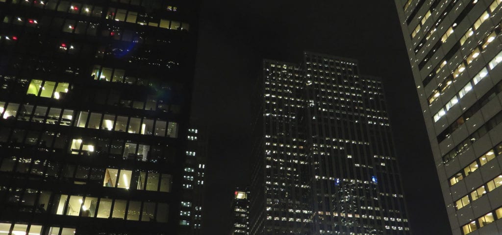 The Toronto Stock Exchange Tower in Toronto, Ontario photographed at night.