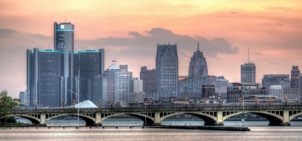 City skyline of Detroit, Michigan.