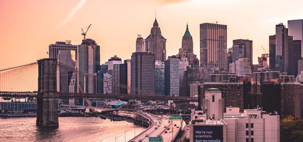 Sunset photograph of New York City.