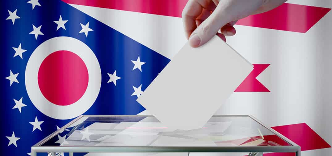 ohio flag background with ballot box